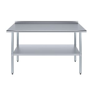 AmGood 60" Long x 24" Deep Stainless Steel Work Table with 1.5" Backsplash | Metal Kitchen Food Prep Table | NSF