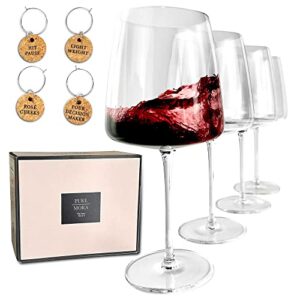 pure mora the luna red wine glasses - set of 4, 20 oz, modern oversized hand blown crystal glass, perfect for drinking aperol spritz, cabernet sauvignon, merlot, etc. unique, elegant, and large