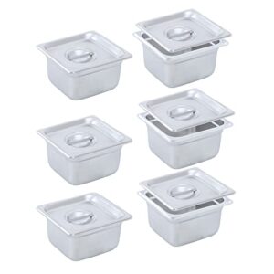 bieama 6-pack hotel pans with lid, 1/6 size 4" deep, nsf, catering food pan, commercial stainless steel pan with cover