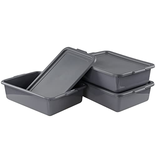 Bringer 13 L Gray Plastic Bus Tubs with Lid, Utility Commercial Bus Totes, Set of 3, F