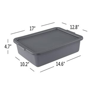 Bringer 13 L Gray Plastic Bus Tubs with Lid, Utility Commercial Bus Totes, Set of 3, F