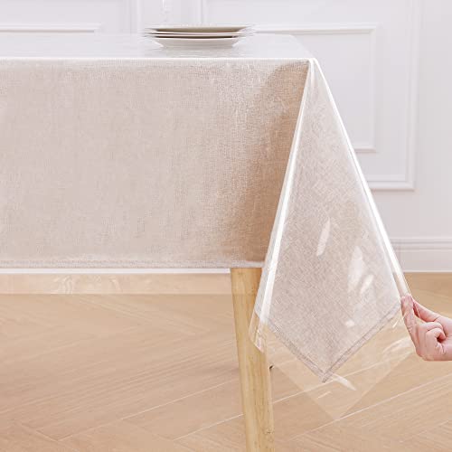 smiry Clear Plastic Table Cloth, 100% Waterproof Vinyl Rectangle Tablecloth Protector, Oil Spill Proof Wipeable Transparent Tablecloths for Dining, Picnic, Camping, Outdoor (60" x 84")