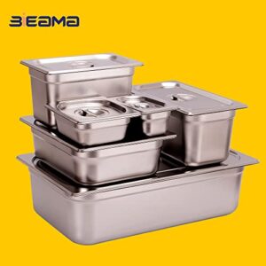 BIEAMA 6-Pack Hotel Pans with Lid, 1/6 Size 2.6" Deep, NSF, Catering Food Pan, Commercial Stainless Steel Pan with Cover