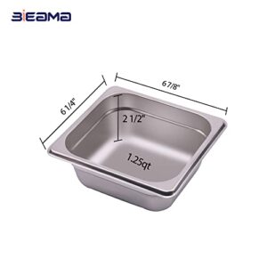 BIEAMA 6-Pack Hotel Pans with Lid, 1/6 Size 2.6" Deep, NSF, Catering Food Pan, Commercial Stainless Steel Pan with Cover