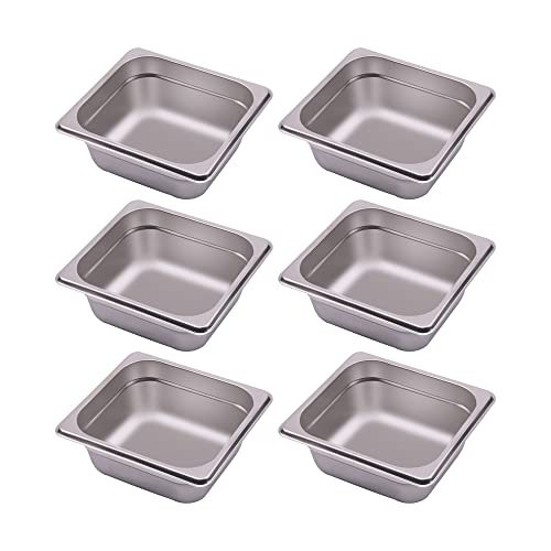 BIEAMA 6-Pack Hotel Pans with Lid, 1/6 Size 2.6" Deep, NSF, Catering Food Pan, Commercial Stainless Steel Pan with Cover