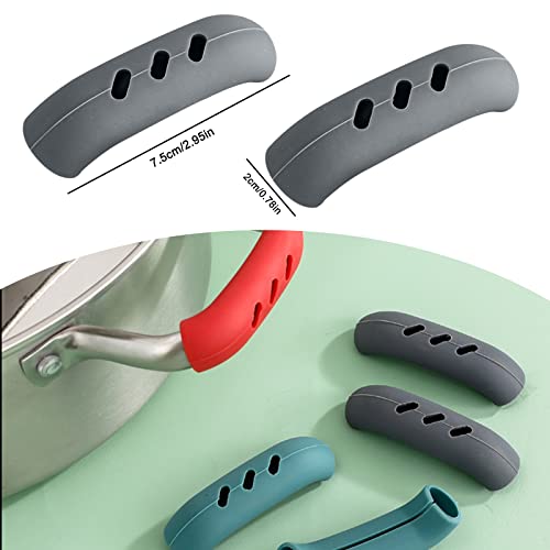 2Pcs Silicone Assist Handle Holder Grip, Cast Iron Skillet Handle Covers Heat Resistant, Non Slip Pot Grip Handle Sleeve, Hot Handle Holder Wok for Frying Pans Griddles, 3'' (Gray)