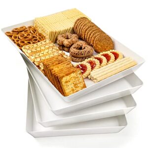 4 pack, 16" x 11" large white serving trays set - reusable plastic serving platters for cookie, appetizer, charcuterie, snack, dessert, party food display - stackable kitchen countertop tray, bpa free