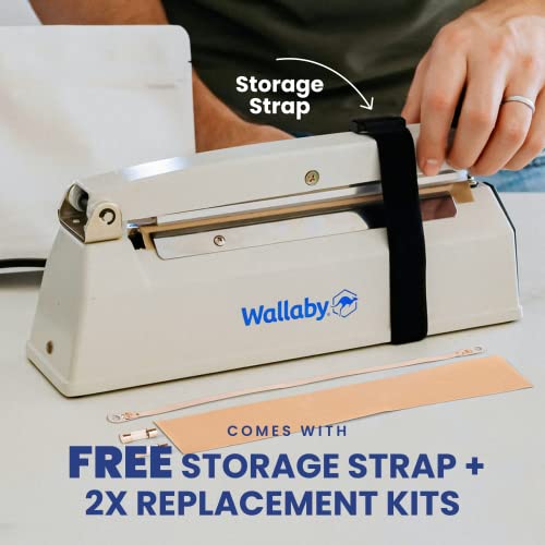 Wallaby Impulse Sealer - 8 inch - Manual Heat Sealer Machine for Mylar Bags - Heavy Duty for Strong, Secure Sealing for Long Term Food Storage - Two Fuse & Strip Replacement Kits Included (White)