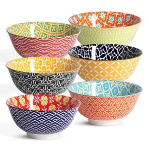 metahom ceramic cereal bowls, 23 oz colorful soup bowls, deep porcelain bowl set for salad, dessert, pasta, ice cream,set of 6