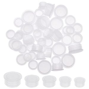 gorgecraft 5 size 50pcs salt and pepper shaker stoppers plastic salt shaker plug stopper 1/2 to 7/8 inch replacement plug bottle caps reusable clear round end cap for bottles pipes flower pots
