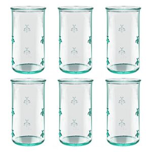 amici home regina hiball glass | 18 oz | italian made, recycled green glass | drinking glass with embossed bee design for water, juice, iced tea, cocktails (set of 6)