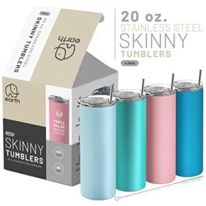 Earth Drinkware SKINNY TUMBLERS (4 pack) - 20oz Stainless Steel Double Wall Insulated Tumblers with Lids and Straws | Skinny Travel Mug, Straw Cleaner INCLUDED | Blanks For Vinyl Projects - Multi #4