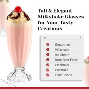 PARNOO Milkshake Glasses - American Retro Style Ice Cream Sundae Glasses with 6 Stainless Steel Spoons for Parties & Events - Perfect for Fruit Salads, Root Beer, Soda, & Floats - 6 Pack, 12 oz