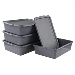 Doryh 13 L Gray Commercial Bus Box Tubs with Lids, 4-Pack Plastic Utility Bus Box