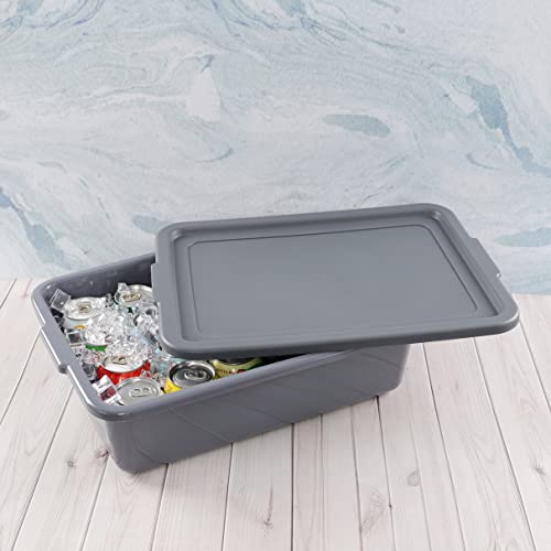 Doryh 13 L Gray Commercial Bus Box Tubs with Lids, 4-Pack Plastic Utility Bus Box