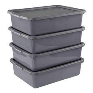jekiyo 13 l plastic bus tray with lid, 4 pack bus tub box, grey