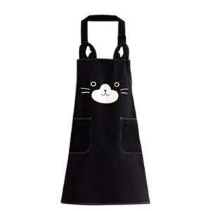 kimchomerse apron with cute cat pattern for women girls, kitchen apron with front pockets for cooking grilling baking serving painting gardening, funny gifts for mom and friends -black