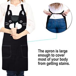 KIMCHOMERSE Apron with Cute Cat Pattern for Women Girls, Kitchen Apron with Front Pockets for Cooking Grilling Baking Serving Painting Gardening, Funny Gifts for Mom and Friends -Black