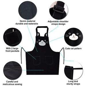KIMCHOMERSE Apron with Cute Cat Pattern for Women Girls, Kitchen Apron with Front Pockets for Cooking Grilling Baking Serving Painting Gardening, Funny Gifts for Mom and Friends -Black