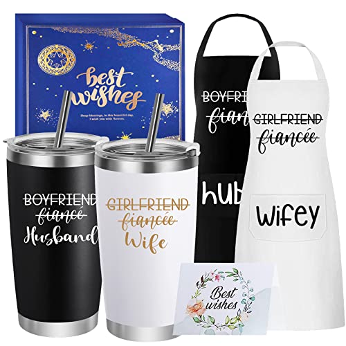 Husband and Wife Travel Tumbler Apron Set Wedding Gifts for Couples Unique 2023 His and Hers Gifts Engagement Anniversary Valentine’s Day Bridal Shower Gifts for Bride Groom Mr Mrs Newlyweds