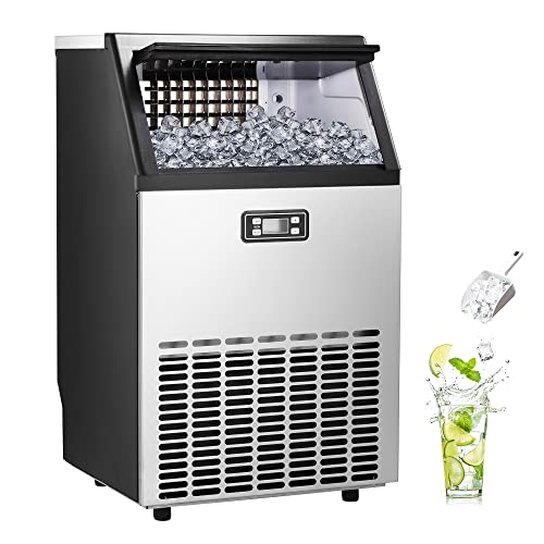 Electactic Ice Maker, Commercial Ice Machine,100Lbs/Day, Stainless Steel Ice Machine with 48 Lbs Capacity, Includes Scoop & Perfectware - PW Icebags-DS-100ct 10lb with Drawstring-100ct
