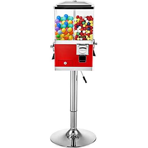 VEVOR Gumball Machine with Stand, Red Quarter Candy Dispenser, Rotatable Four Compartments Square Candy Vending Machine, PC & Iron Large Gumball Bank Adjustable Dispenser Wheels for 1 inch Gumballs