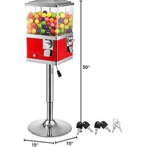 VEVOR Gumball Machine with Stand, Red Quarter Candy Dispenser, Rotatable Four Compartments Square Candy Vending Machine, PC & Iron Large Gumball Bank Adjustable Dispenser Wheels for 1 inch Gumballs