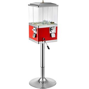 VEVOR Gumball Machine with Stand, Red Quarter Candy Dispenser, Rotatable Four Compartments Square Candy Vending Machine, PC & Iron Large Gumball Bank Adjustable Dispenser Wheels for 1 inch Gumballs