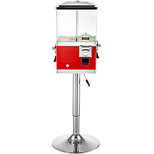 VEVOR Gumball Machine with Stand, Red Quarter Candy Dispenser, Rotatable Four Compartments Square Candy Vending Machine, PC & Iron Large Gumball Bank Adjustable Dispenser Wheels for 1 inch Gumballs