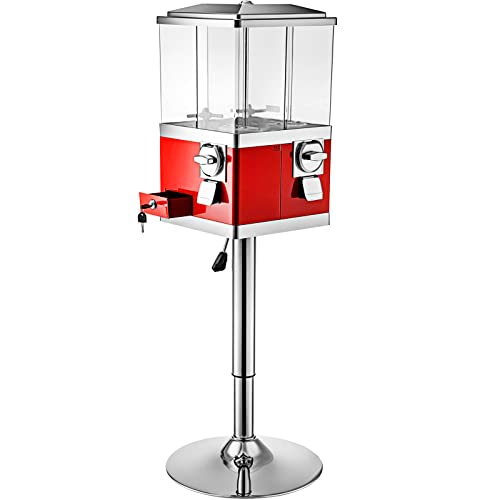 VEVOR Gumball Machine with Stand, Red Quarter Candy Dispenser, Rotatable Four Compartments Square Candy Vending Machine, PC & Iron Large Gumball Bank Adjustable Dispenser Wheels for 1 inch Gumballs