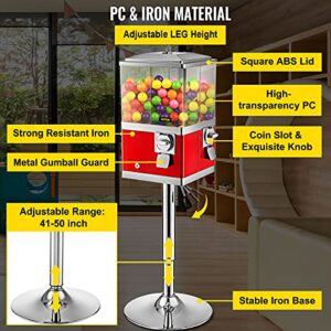 VEVOR Gumball Machine with Stand, Red Quarter Candy Dispenser, Rotatable Four Compartments Square Candy Vending Machine, PC & Iron Large Gumball Bank Adjustable Dispenser Wheels for 1 inch Gumballs