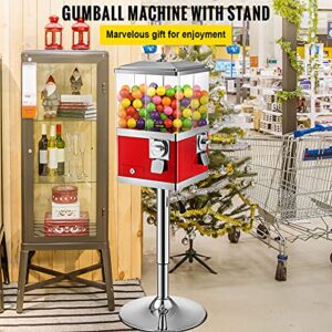 VEVOR Gumball Machine with Stand, Red Quarter Candy Dispenser, Rotatable Four Compartments Square Candy Vending Machine, PC & Iron Large Gumball Bank Adjustable Dispenser Wheels for 1 inch Gumballs