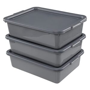 afromy 3-pack 13 l plastic bus tub, commercial utility bus boxes with lids, gray, f
