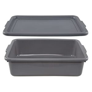 Afromy 3-Pack 13 L Plastic Bus Tub, Commercial Utility Bus Boxes with Lids, Gray, f