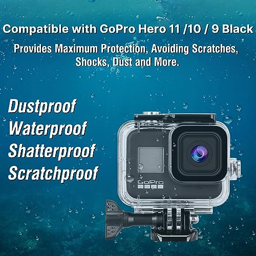 Kacebela Waterproof Case for GoPro Hero 11/10/9 Black, 60M Underwater Dive Protective Housing Shell with Bracket Accessories