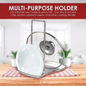 Stainless Steel Spoon Rest with Lid Holder or, Pan Pot Cover Lid Rack, Heat-Resistant, Stainless Steel Home Kitchen Utensils HoldersSpoon and Lid Rest, Pot Lid Organizer, Kitchen Counter Dec