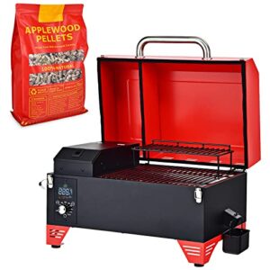 giantex portable pellet smoker grill set, 8-in-1 electric tabletop pellet grill with 20 lbs apple wood pellet, auto-feed system, maintain 180°f to 500°f, 256 sq.in outdoor wood pellet grill (red)