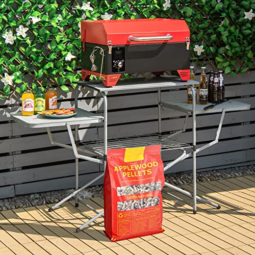 Giantex Portable Pellet Smoker Grill Set, 8-in-1 Electric Tabletop Pellet Grill with 20 lbs Apple Wood Pellet, Auto-feed System, Maintain 180°F to 500°F, 256 sq.in Outdoor Wood Pellet Grill (Red)