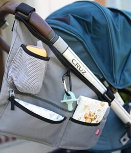nuby fabric side stroller organizer: keeps essentials organized gray