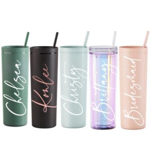 personalized tumbler with lid and straw holographic, bridesmaids gifts, acrylic tumbler, skinny tumbler with straw, personalized gift