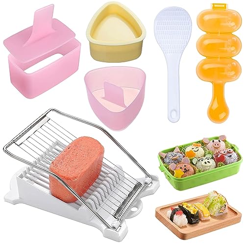 6 Pcs/Set Spam Musubi Maker Mold Press (Non Stick) with Luncheon Meat Slicer Kit Sushi Shake Rice Ball Mold Onigiri Mold Sushi Making Tool Egg Slicer Hot Dog Cutter for Kitchen