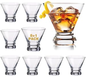 mfacoy martini glasses set of 9(buy 8, get 1 free), usa made crystal cocktail glasses 8 ounces, hand blown stemless martini glasses for bar, martini, cosmopolitan, manhattan, gimlet, pisco sour brandy