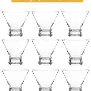 Mfacoy Martini Glasses Set of 9(Buy 8, get 1 Free), USA MADE Crystal Cocktail Glasses 8 Ounces, Hand Blown Stemless Martini Glasses for Bar, Martini, Cosmopolitan, Manhattan, Gimlet, Pisco Sour Brandy