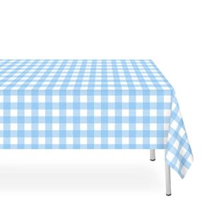 likajon 6 pack blue and white checkered tablecloth, blue plastic table cloths for parties disposable, 54 x 108 inch waterproof rectangular blue gingham camping tablecloth for birthday, party, picnic