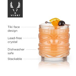 Viski Pacific Tiki Glasses Stackable Lowball DOF Tumblers, Tropical Cocktail and Bar Gifts for Rum and Whiskey, 12 Oz, Set of 2