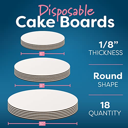 White Cake Boards Round Set [18 Pack] 6 Pieces of 6, 8 and 10 Inch | Cardboard Cake Rounds Circles | Disposable Cake Platter Board Base Tray | Cake Decorating Supplies | Cake Plate Accessories