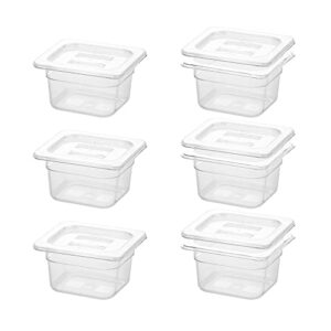 bieama 6 pack food pans with lids, 1/6 size 4'' deep, polycarbonate, clear