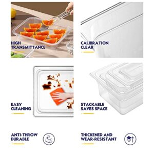 BIEAMA 6 Pack Food Pans with Lids, 1/6 Size 4'' Deep, Polycarbonate, Clear