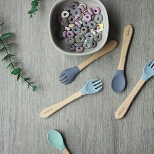 Ginbear Silicone Baby Spoon and Fork Set Self-feeding, Baby Flatware Sets, Toddler Feeding Utensils for Child 6 Months+ (Hazy Green/Almond)