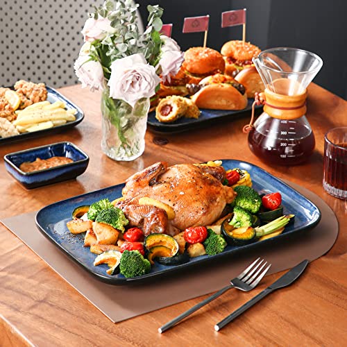 vancasso Stern Serving Platters Set of 3, 15/13/ 11 Inches Rectangular Serving Plates, Blue Serving Trays for Entertaining, Party